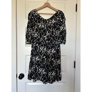 Boden Butterfly Fit & Flare Dress US Sz 8R Floral‎ Black White Wedding Spring